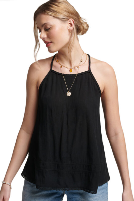 SUPERDRY VINTAGE BEACH Cami Top  ΓΥΝΑΙΚΑ ΜΑΥΡΟ ΤΟΠ