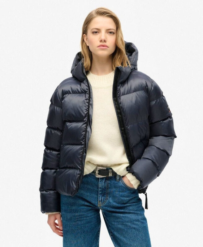 SUPERDRY HOODED LUXE SPORTS PUFFER JACKET BLACK ΓΥΝΑΙΚΑ  ΜΠΟΥΦΑΝ ΜΑΥΡΟ