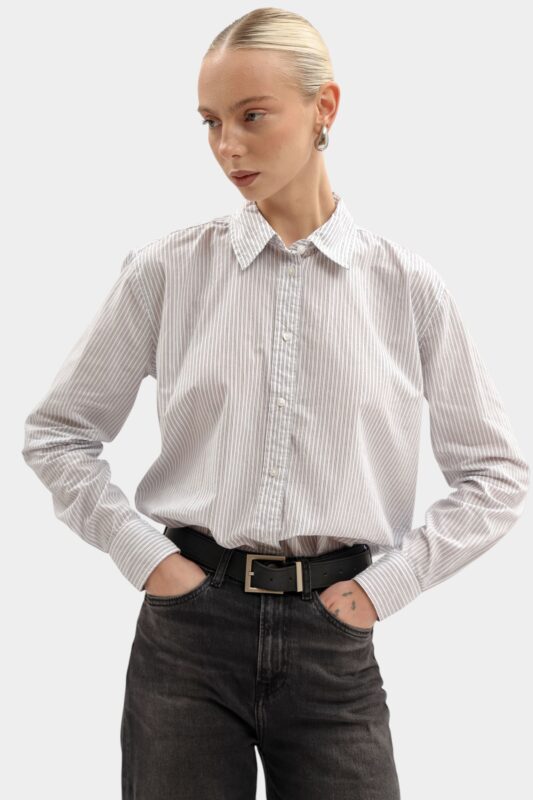 PEPE JEANS REGULAR FIT STRIPED SHIRT LORNA GREY ΓΥΝΑΙΚΕΙΑ ΠΟΥΚΑΜΙΣΟ ΓΚΡΙ