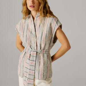 PEPE JEANS STRIPED SHIRT WAISTCOAT WITH BELT GREY ΓΥΝΑΙΚΕΙΑ ΠΟΥΚΑΜΙΣΟ ΓΚΡΙ