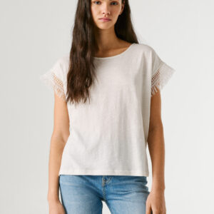 PEPE JEANS CREW NECK T-SHIRT FRINGES WHITE ΓΥΝΑΙΚΕΙΑ ΜΠΛΟΥΖΑ ΛΕΥΚΗ