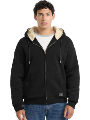 GUESS JEANS  FULL ZIP FLEECE TRACK HOODIE BLACK ΑΝΔΡΑΣ ΖΑΚΕΤΑ ΜΑΥΡΟ