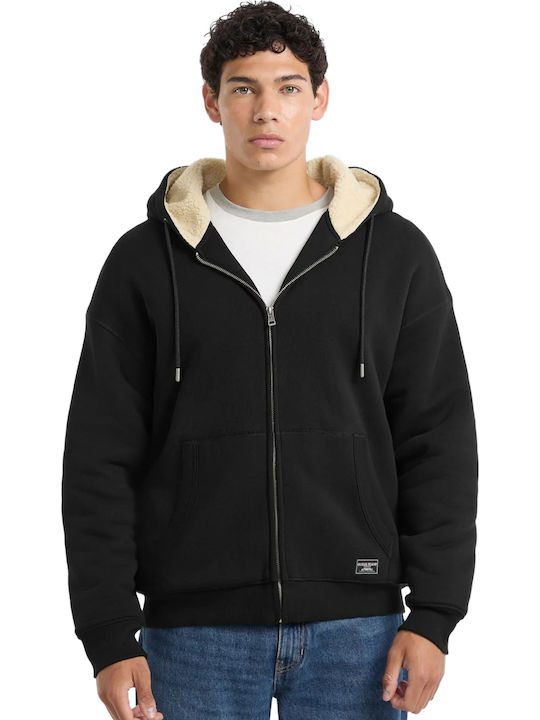 GUESS JEANS  FULL ZIP FLEECE TRACK HOODIE BLACK ΑΝΔΡΑΣ ΖΑΚΕΤΑ ΜΑΥΡΟ