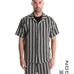 XAGON MAN SHIRT OVERSIZE COTTON STRIPED PATTERN BLK ΑΔΡΙΚΟ ΠΟΥΚΑΜΙΣΟ  ΜΑΥΡΟ