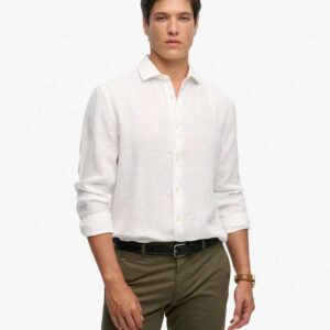 SUPERDRY LINEN RIVIERA LONGSLEEVE SHIRT WHITE ΑΝΔΡΑΣ ΠΟΥΚΑΜΙΣΟ ΛΕΥΚΟ
