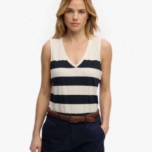 SUPERDRY WOMENS STUDIOS V-NECK VEST TOP ΓΥΝΑΙΚΑ ΚΟΝΤΟΜΑΝΙΚΟ ΜΠΕΖ
