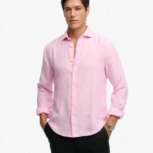 SUPERDRY LINEN RIVIERA LONGSLEEVE SHIRT CITY PINK CHAMBRAY ΑΝΔΡΑΣ ΠΟΥΚΑΜΙΣΟ ΡΟΖ