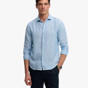 SUPERDRY LINEN RIVIERA LONGSLEEVE SHIRT CITY BLUE STRIPE ΑΝΔΡΑΣ ΠΟΥΚΑΜΙΣΟ ΜΠΛΕ