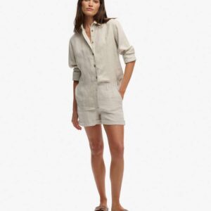 SUPERDRY MID RISE LINEN SHORTS BEIGE ΓΥΝΑΙΚΑ ΜΠΕΖ ΠΑΝΤΕΛΟΝΙ