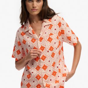 SUPERDRY BEACH PRINTED S/S SHIRT IKAT FLORAL ORANGE ΓΥΝΑΙΚΕΙΟ ΠΟΥΚΑΜΙΣΟ ΠΟΡΤΟΚΑΛΙ