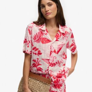 SUPERDRY BEACH PRINTED S/S SHIRT IKAT FLORAL RED ΓΥΝΑΙΚΕΙΟ ΠΟΥΚΑΜΙΣΟ ΚΟΚΚΙΝΟ