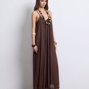 MARKUP COTTON MUSLIN DRESS JUMPSUIT BROWN ΓΥΝΑΙΚΕΙΑ ΦΟΡΜΑ ΚΑΦΕ